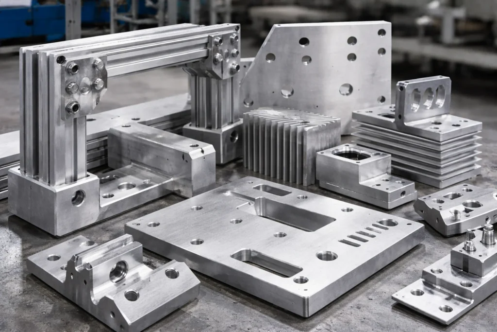 Various machined aluminum block parts workshop