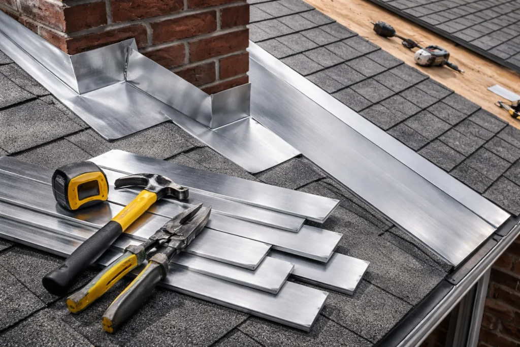 Aluminum strips roofing flashing chimney installation
