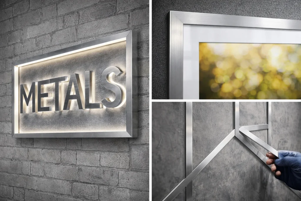Aluminum strips metal signage and picture frames